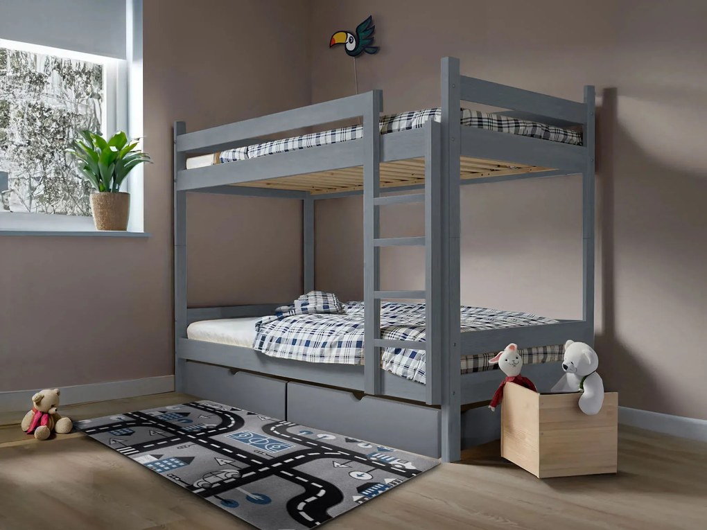 Wilsondo Poschodová posteľ s úložným priestorom Paula 2 90x200 Sivá