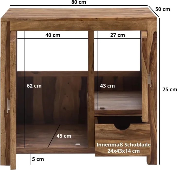 furniture-nabytek.cz - Masívna skrinka na umývadlo z palisandru Lagos, lakované, hnedé – 80×50×75 cm