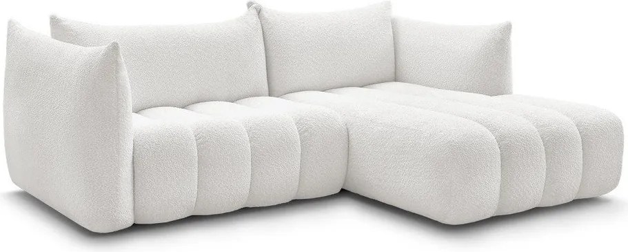 Biela rohová pohovka z textílie buklé (pravý roh/s leňoškou) Azra – Bobochic Paris