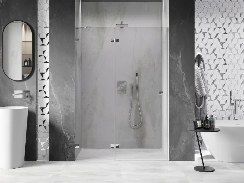 Mexen, Mexen Lunar ľavé výklopné sprchové dvere 135 cm, transparentné, chróm - 834-135-000-01-00-L