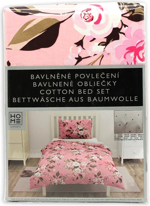 Home Elements Obliečky bavlnené Ruže a šedá bodka DUAL