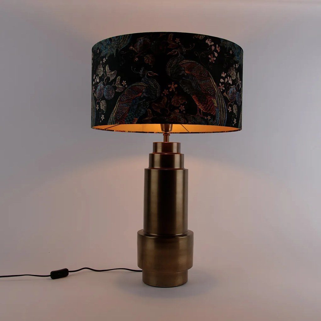 Stolná lampa bronzová s tienidlom z zamatu s farbou pavího peria so zlatom 50 cm - Bruut