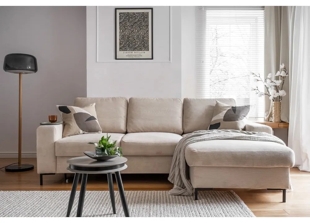 Béžová menčestrová rozkladacia rohová pohovka (pravý roh) Lofty Lilly – Miuform