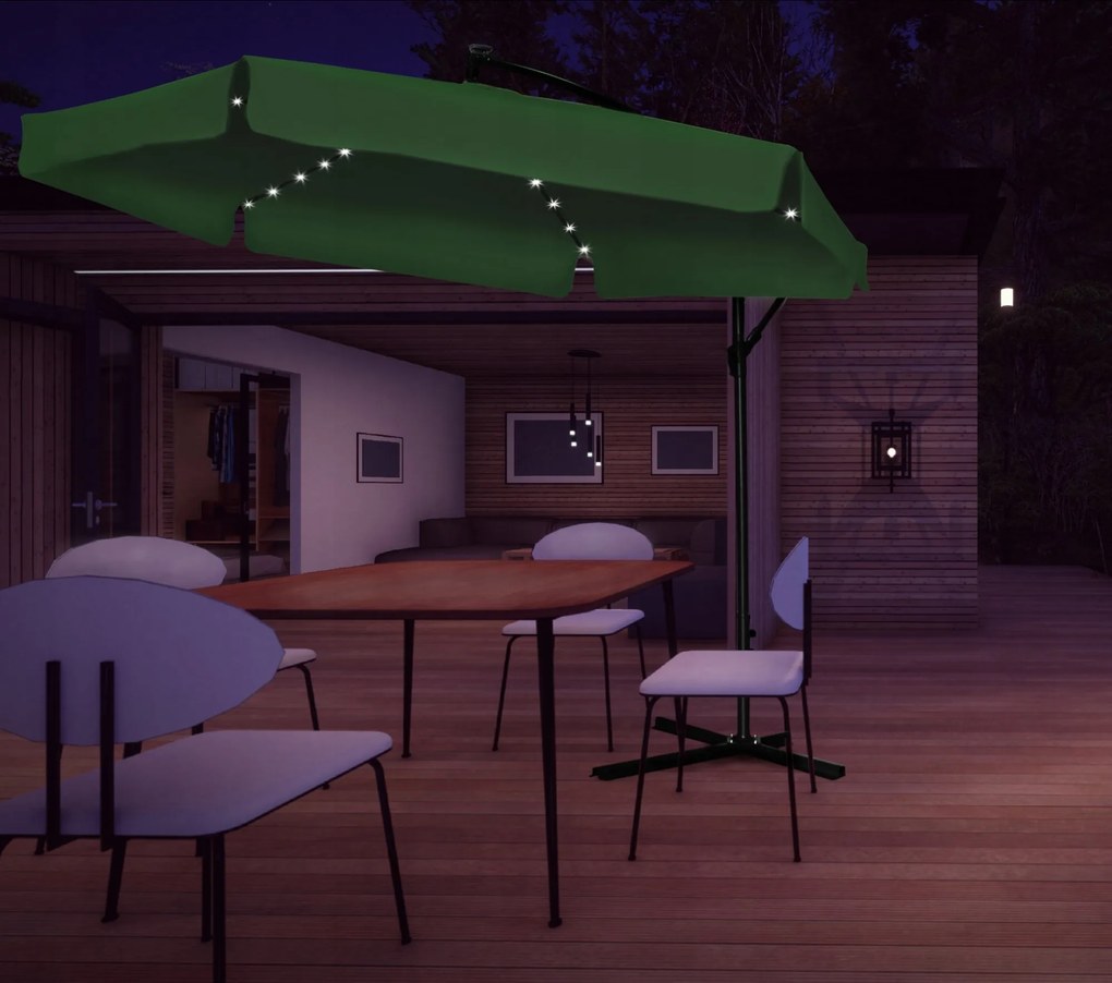 Záhradný slnečník s ochranným obalom a LED osvetlením BANANA 300 cm zelený