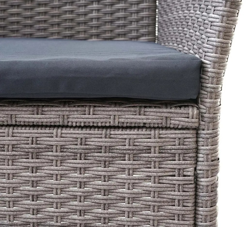 Záhradná lavica so stolíkom E24 - umelý ratan, 132cm - Sivá, sedáky tmavosvá