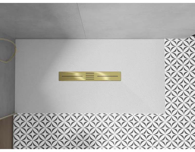 Mexen Toro, SMC obdĺžniková sprchová vanička 170 x 90 cm, biela, zlatá krytka, 43109017-G