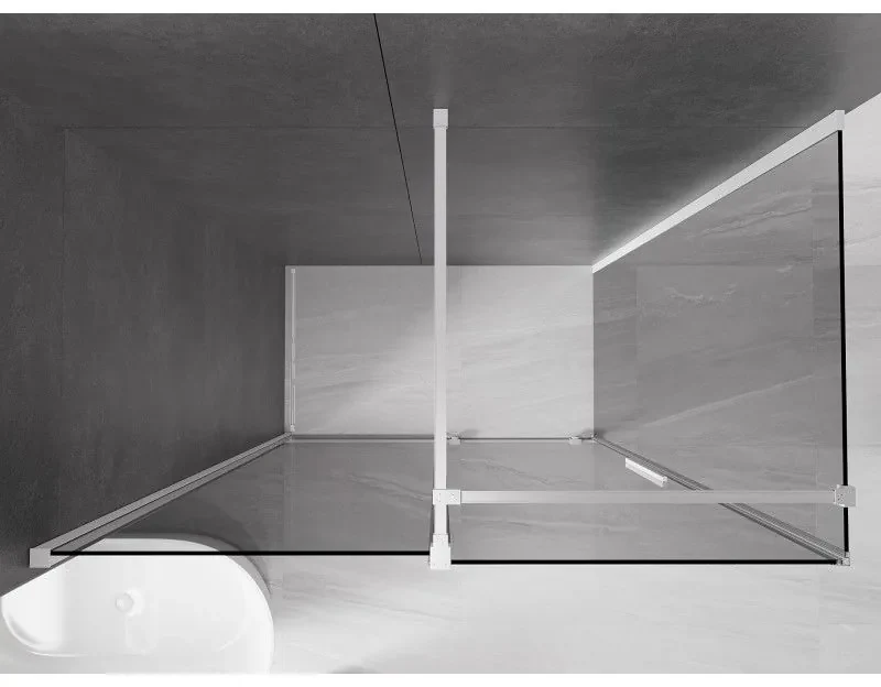 Mexen Velar, sprchový kút s posuvnými dverami 140 x 85 cm, 8mm šedé sklo, biela matná, 871-140-085-41-20
