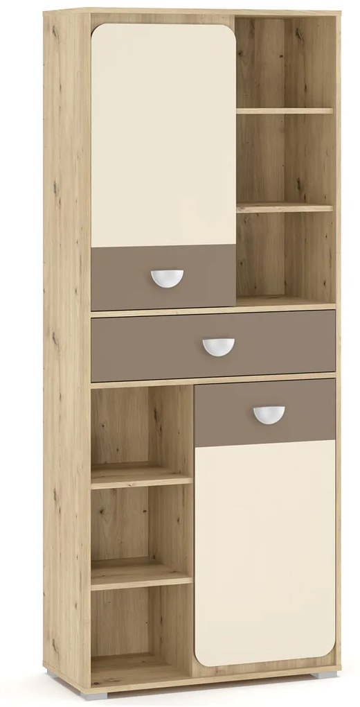 Regál Loros PB-2D1DRW 80 - dub artisan / latte / champagne