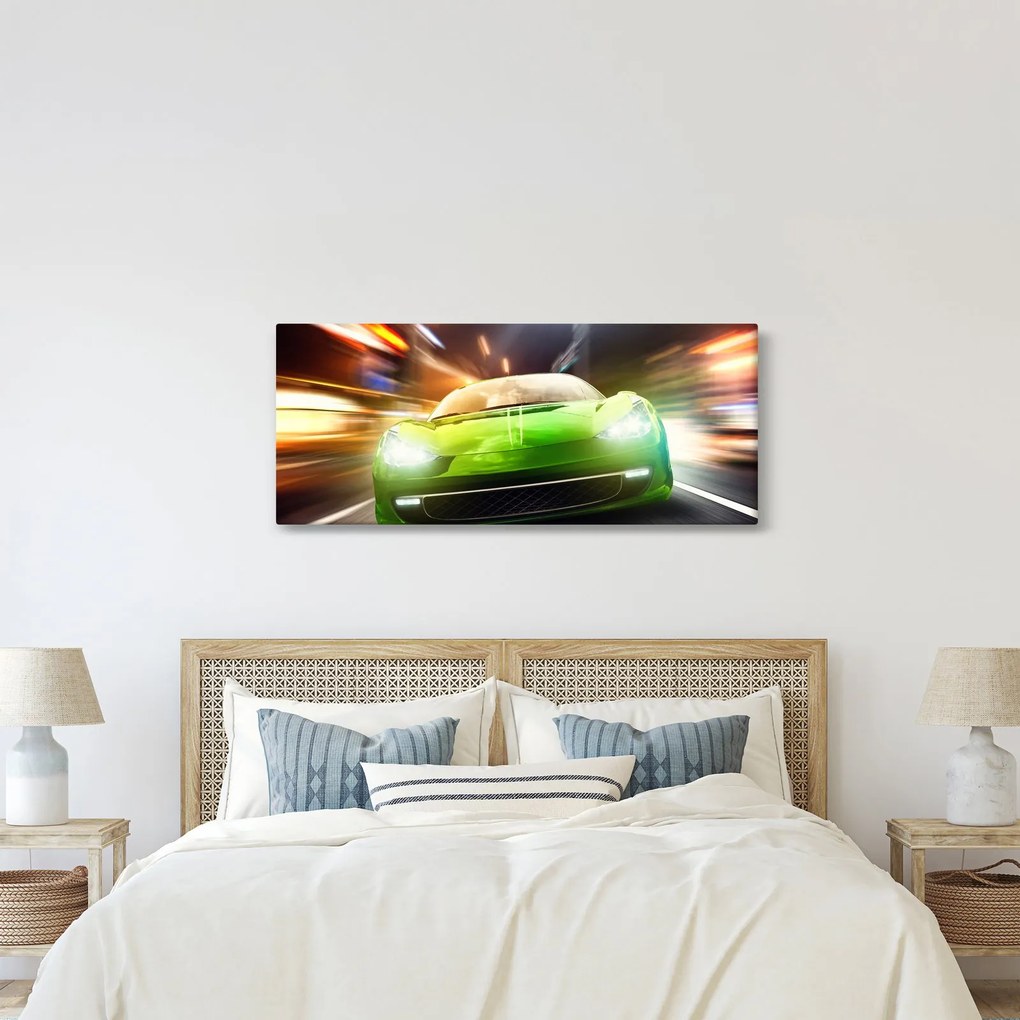 Obraz - Zelené závodné auto (120x50 cm)