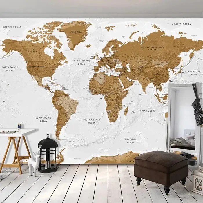 Fototapeta - World Map: White Oceans Veľkosť: 196x140, Verzia: Samolepiaca