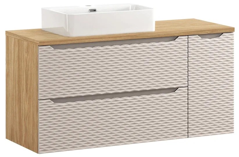 Závesná skrinka pod umývadlo Ocean s doskou 120 cm béžová/dub olejovaný