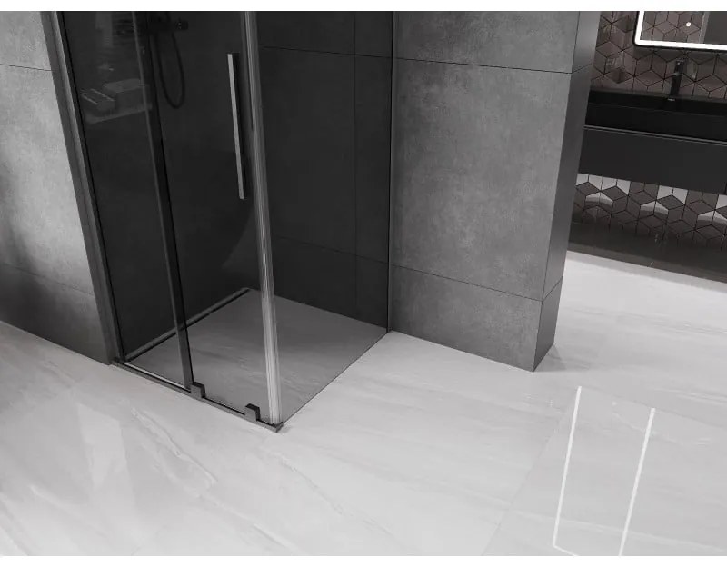 Mexen Velar, sprchový kút s posuvnými dverami 100 x 100 cm, 8mm šedé sklo, grafit brúsený, 871-100-100-41-66