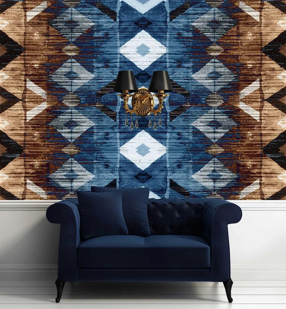 Gario Fototapeta Geometrický vzor, modro-hnedá tapiséria Materiál: Vliesová, Rozmery: 200 x 140 cm