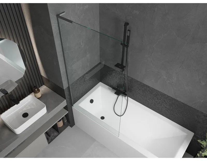 Mexen Next, vaňová zástena 1-krídlová 90 x 150 cm, fixné krídlo, 6 mm číre sklo, brúsený grafit profil, 895-090-000-03-00-66