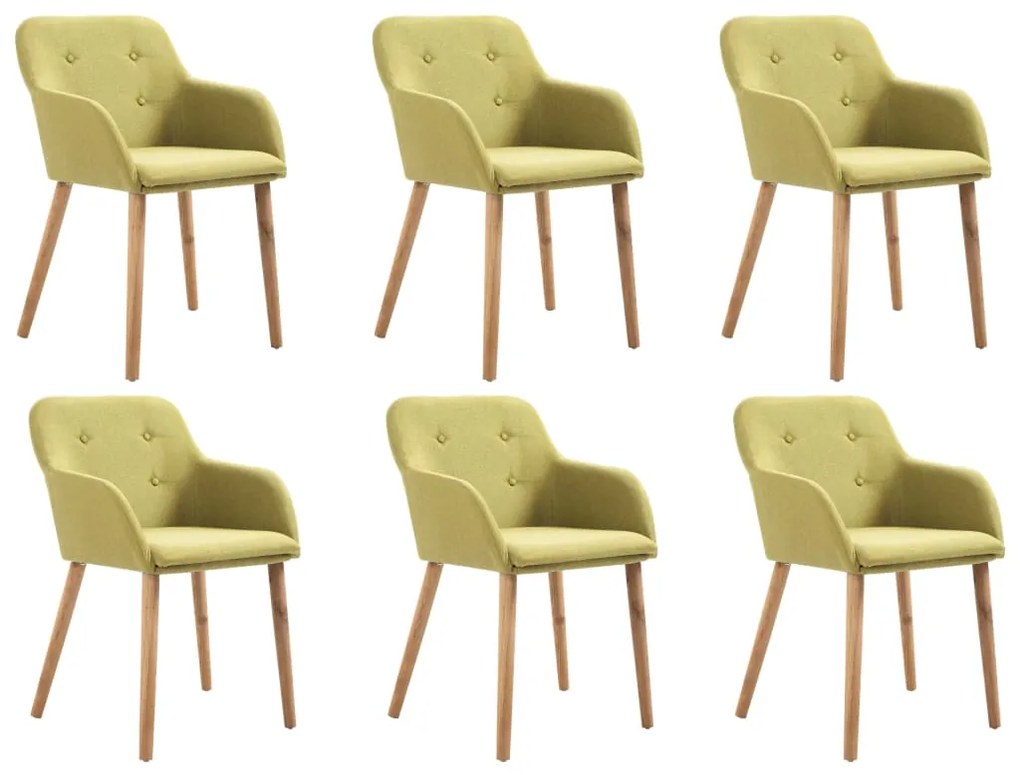 vidaXL Jedálenské stoličky 6 ks, zelené, látka a dubový masív