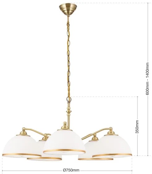 Orion LU 1838/5 - Luster na reťazi OLD LAMP 5xE27/40W/230V biela/mosadz