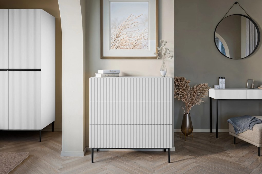 Komoda Nicole 100 cm - biely mat / čierna
