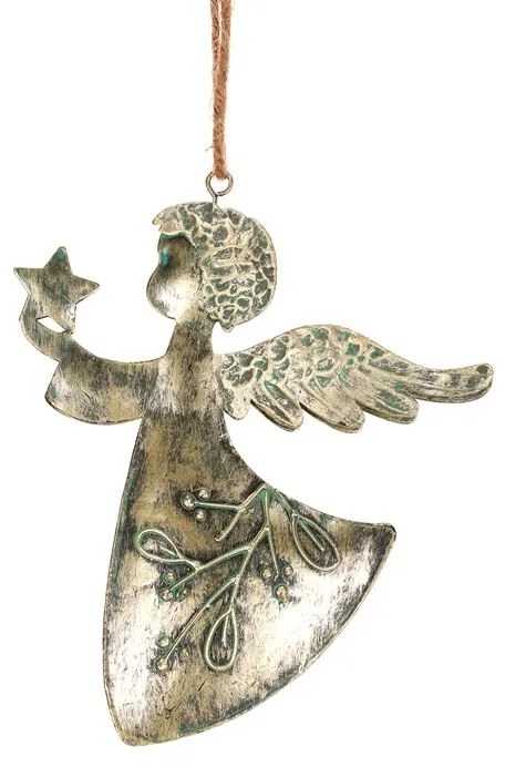 Vianočná dekorácia Angel 2 ks, kov, zlatá, 16 x 1x 13 cm