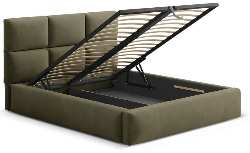 Zelená čalúnená dvojlôžková posteľ s úložným priestorom s roštom 180x200 cm Libera – Windsor & Co Sofas