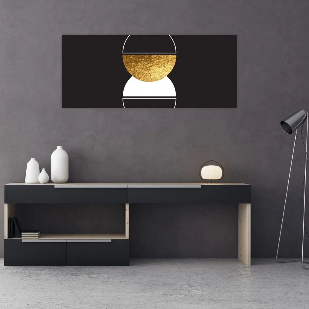 Obraz - Abstrakcia zlatá a čierna N⁰2 (120x50 cm)