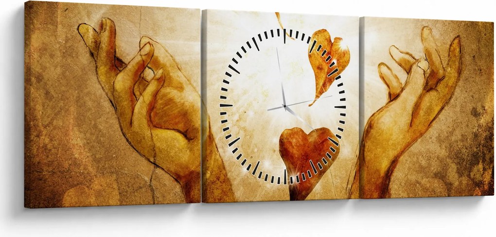 Obraz - Maľba rúk plných lásky (s hodinami) (90x30 cm)