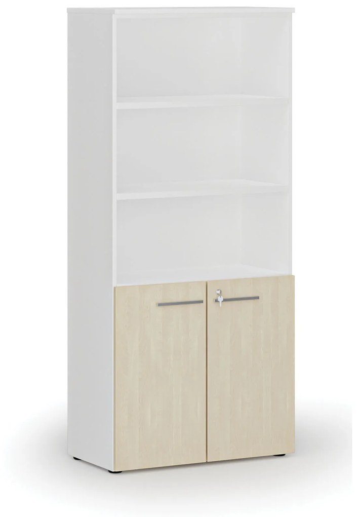 Kombinovaná kancelárska skriňa PRIMO WHITE, dvere na 2 poschodia, 1781 x 800 x 420 mm, biela/čerešňa