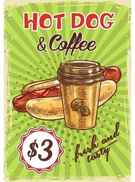 Ceduľa Restaurant Menu - Hot Dog & Coffee