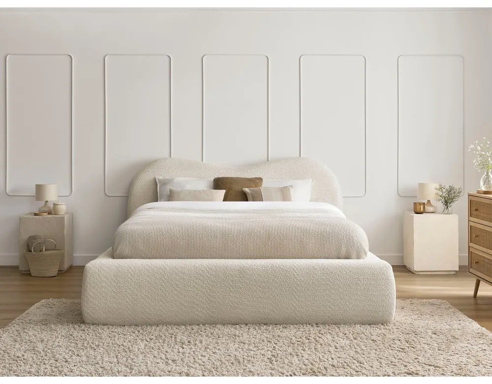 Béžová čalúnená dvojlôžková posteľ s úložným priestorom s roštom 180x200 cm Orlane – Bobochic Paris