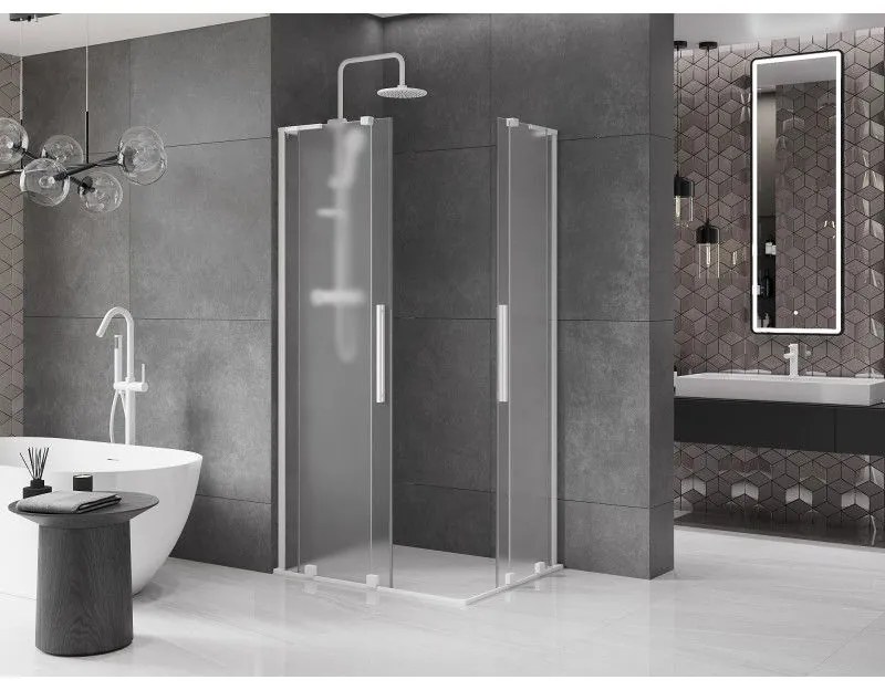 Mexen Velar L Duo, sprchový kút s posuvnými dverami 100 x 90 cm, 8mm sklo námraza, biela matná, 871-100-090-02-33-20