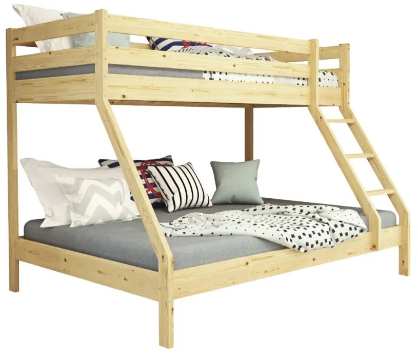 Poschodová posteľ z masívu DENIS vr. oboch roštov - 200x90/140 cm - prírodné