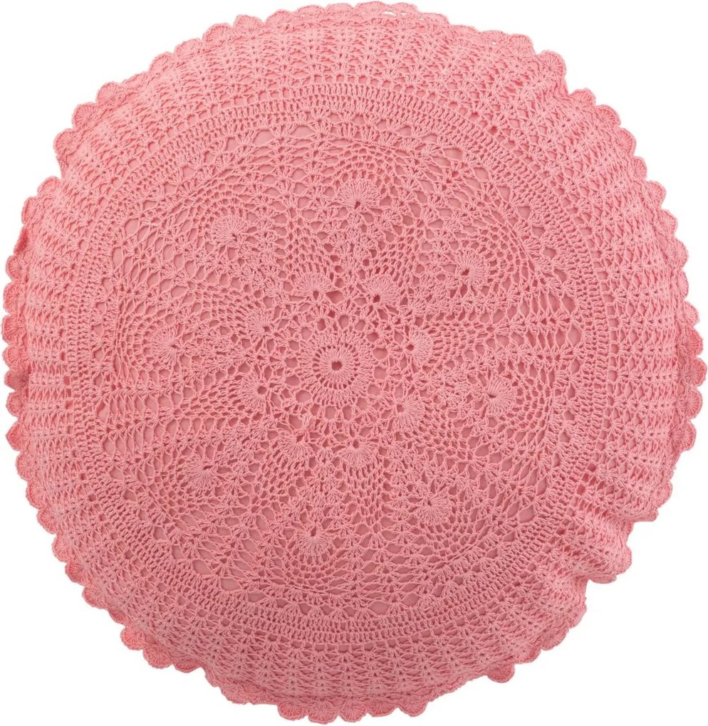 Ružový okrúhly bavlnený vankúš s čipkou Lace pink - Ø 38*12cm
