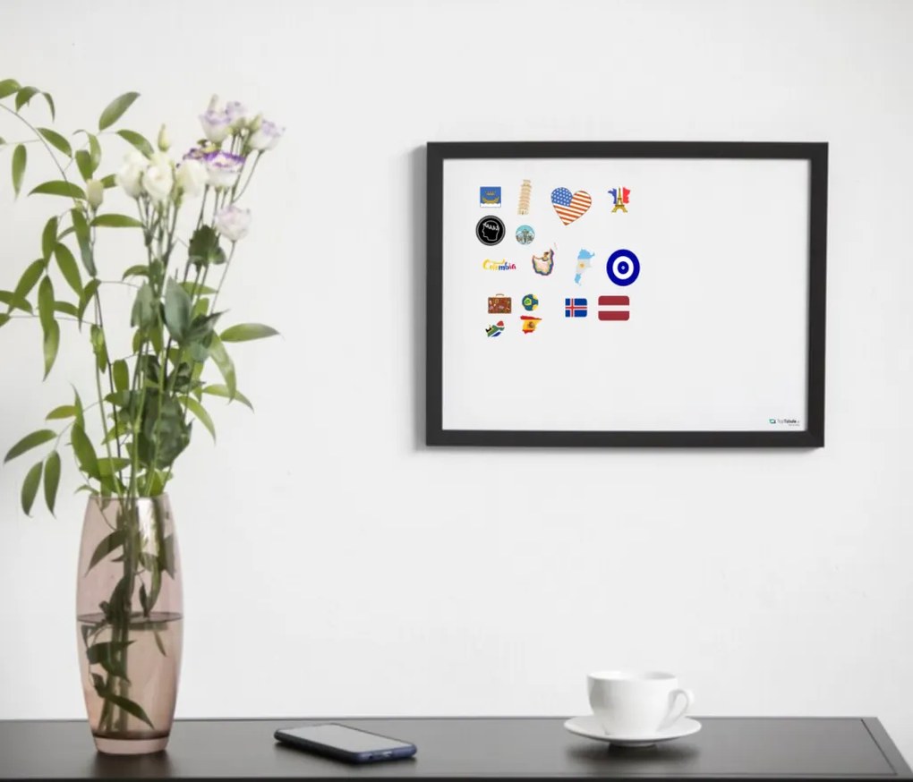 Toptabule.sk TBNMBR-2 Biela tabuľa na magnetky v drevenom čiernom ráme 90x60cm /