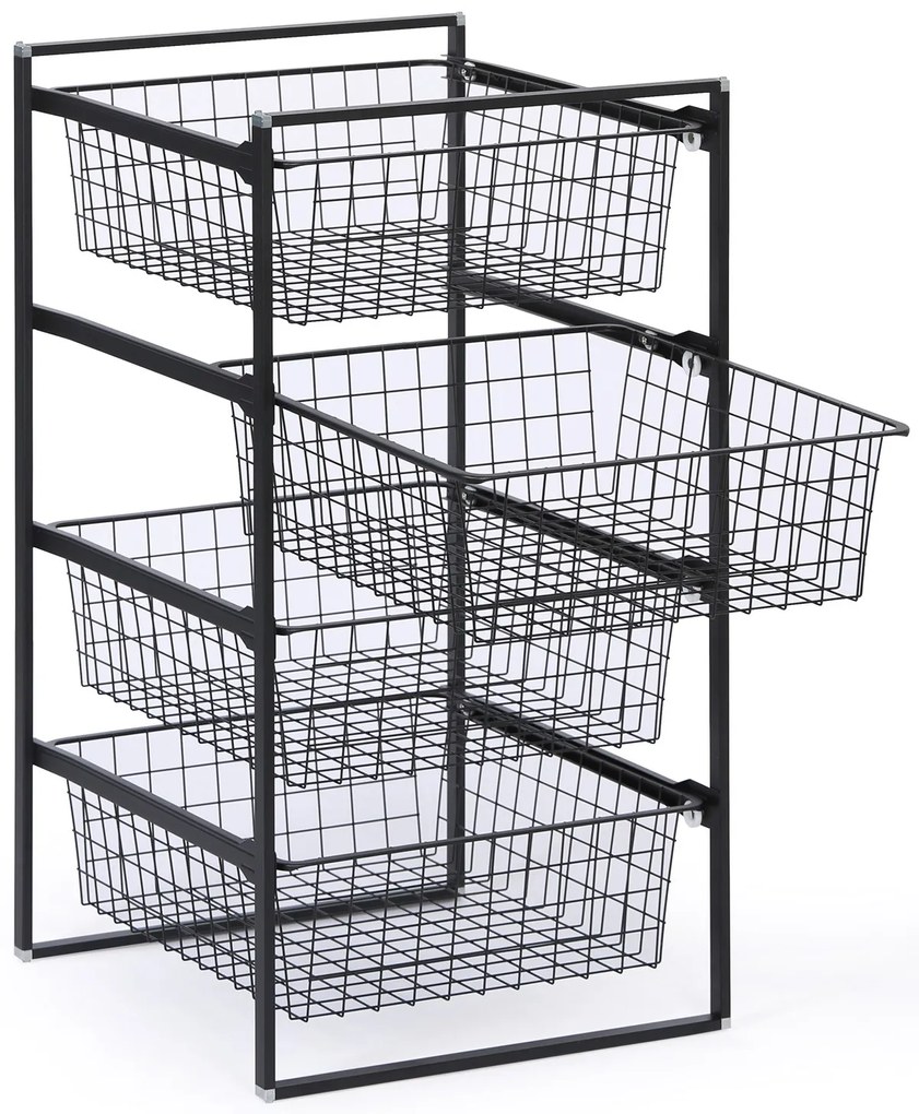 Úložný systém s 4 drôtenými košmi, 860 x 500 x 450 mm, čierny