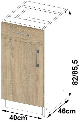 Spodná kuchynská skrinka s doskou LIMA S40 SZ1 biela / dub sonoma