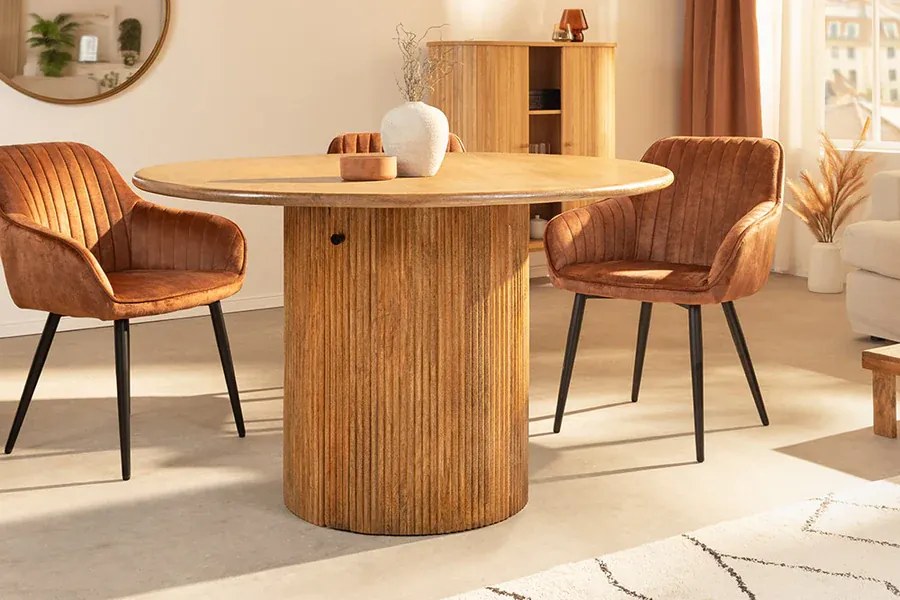 Jedálenský stôl TRES 120 cm okrúhly mangové drevo hnedý s úložným priestorom