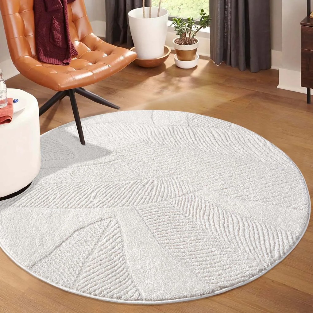 Dekorstudio Moderný okrúhly koberec LOUNGE 0629 - krémový Priemer koberca: 120cm