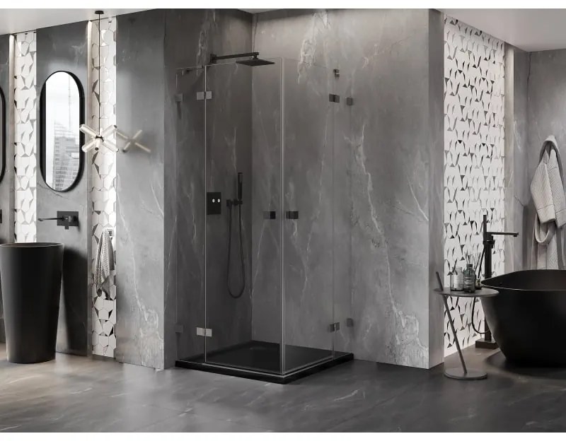 Mexen Lunar Duo, výklopný sprchový kút 80 x 80 cm, 8mm číre sklo, profil grafit brúsený, 834-080L-080P-66-00