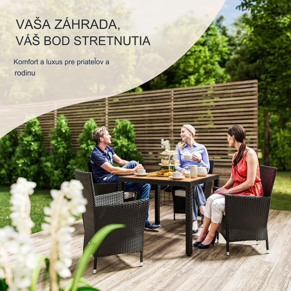 InternetovaZahrada Záhradná ratanová zostava Berlin 1+4 - čierna/drevo