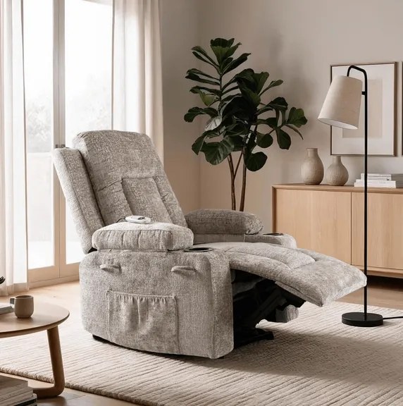 Masážne polohovateľné kreslo ARIEN bežový zamat - vintino.sk