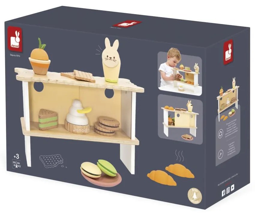 Drevený stánok s pečivom a tortičkami