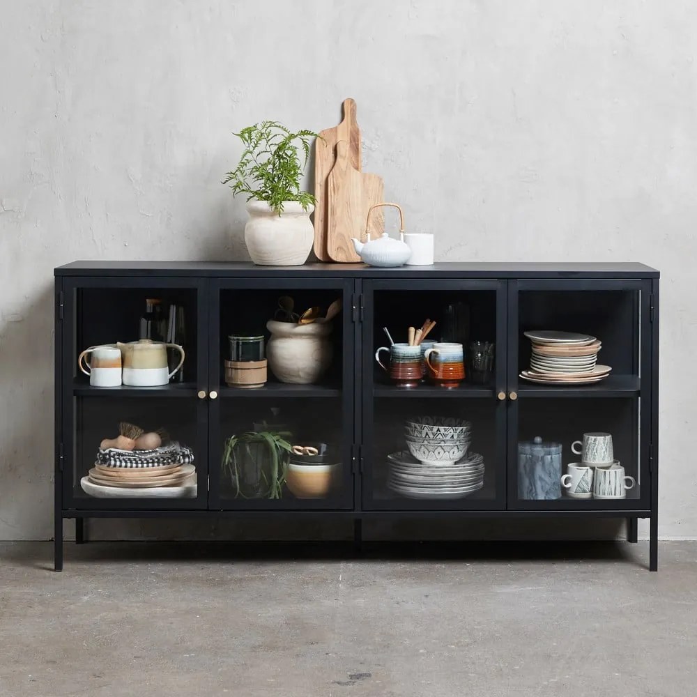 Čierna vitrína Unique Furniture Carmel, dĺžka 170 cm
