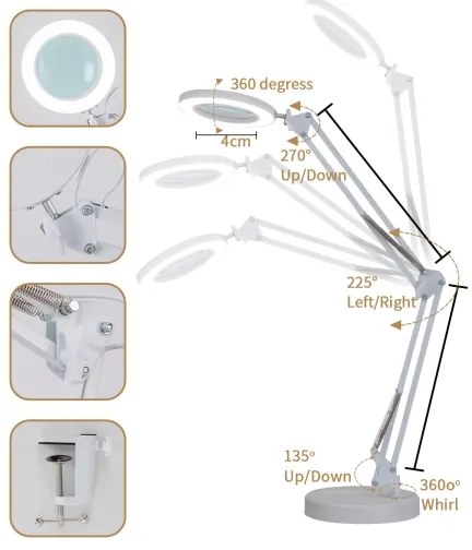 Brilagi - LED Stmievateľná stolná lampa s lupou LED/12W/5V 3000/4200/6000K biela