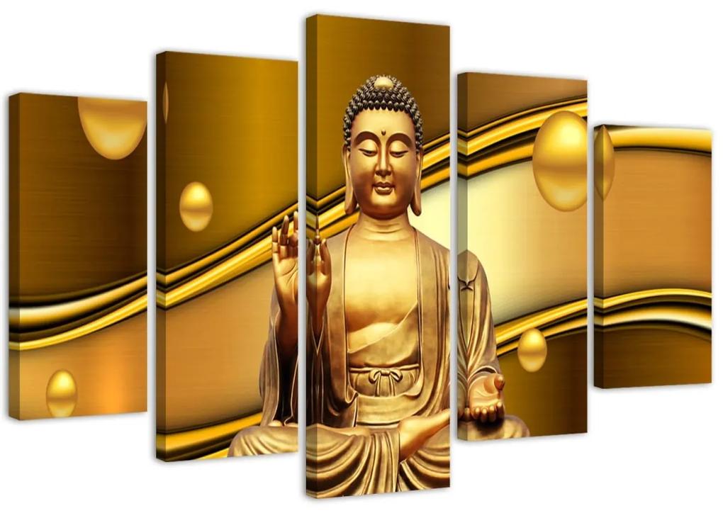 Obraz na plátně pětidílný Buddha Golden Feng Shui - 200x100 cm