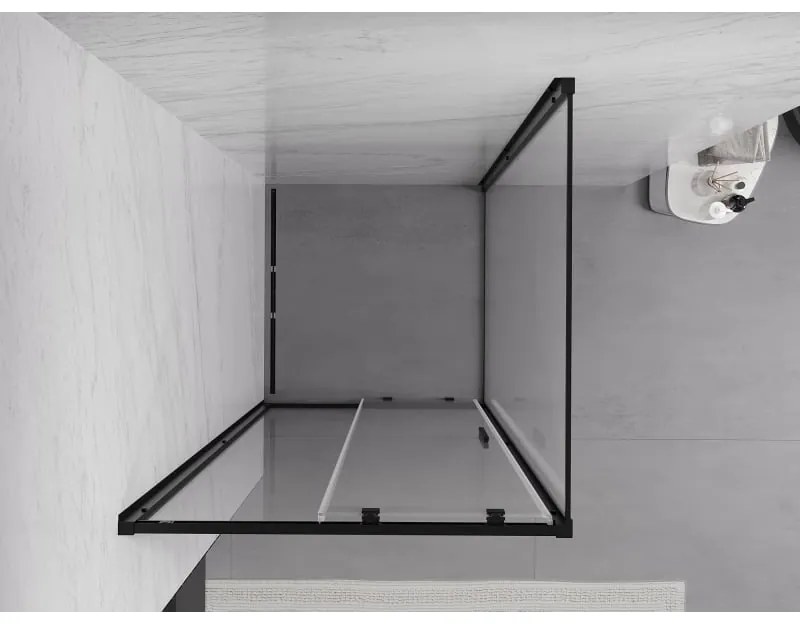 Mexen Exo, sprchovací kút s posuvnými dverami 90 x 90 cm, 6mm číre sklo, čierny profil, 8151-090-090-70-00