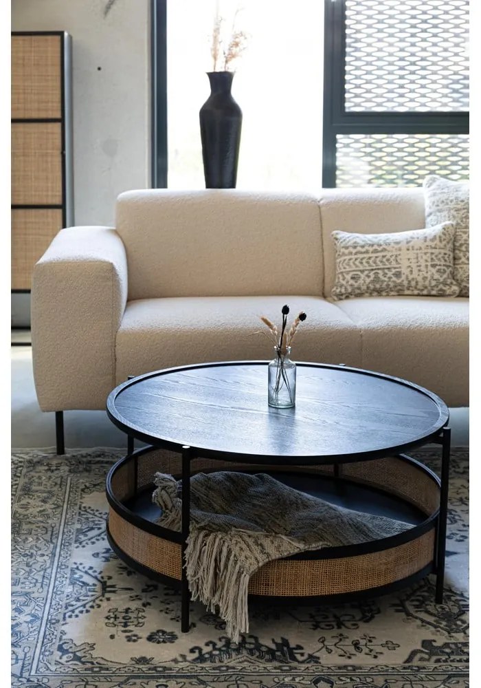 Okrúhly konferenčný stolík v čierno-prírodnej farbe ø 80 cm Makoto – White Label