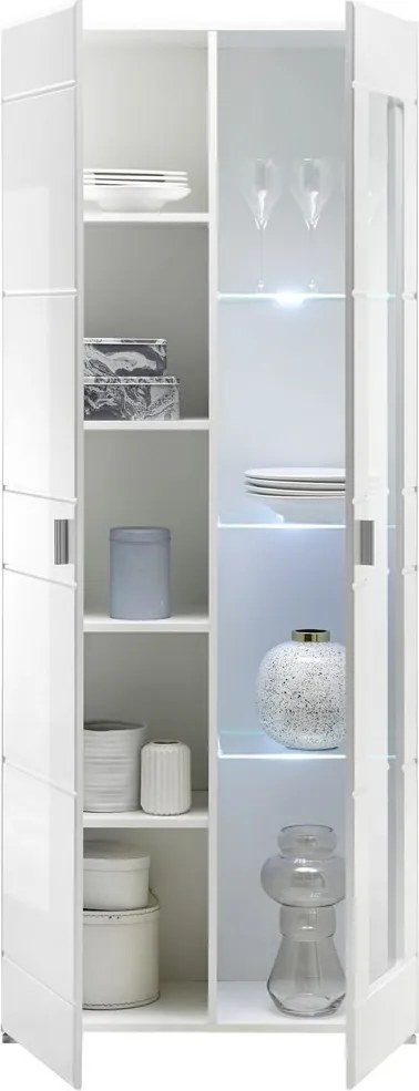 Vysoká vitrína Enrique, biely lesk