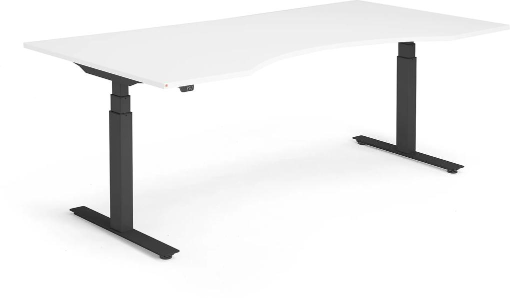 Výškovo nastaviteľný stôl Modulus, vykrojený, 2000x1000 mm, čierna / biela
