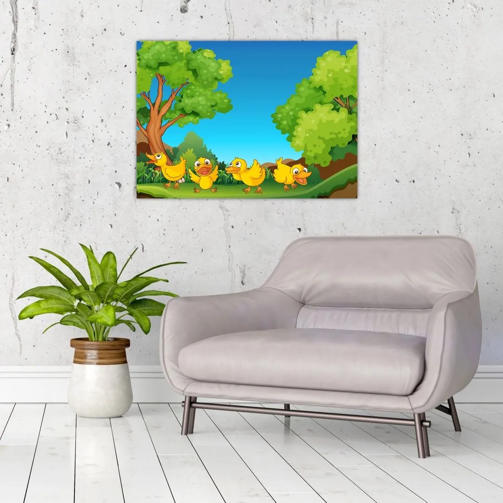 Sklenený obraz - Veselé káčatka (70x50 cm)