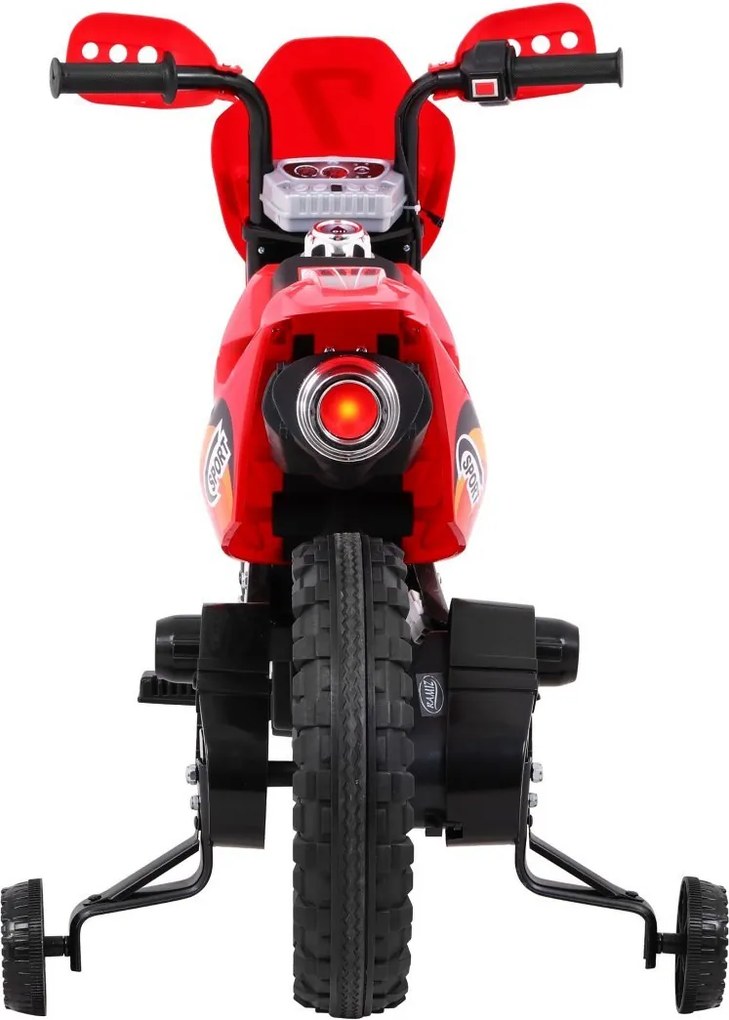 Ramiz Krížový bicykel pre deti Vozidlo na batérie Červené + asistenčné kolesá + LED zvuky