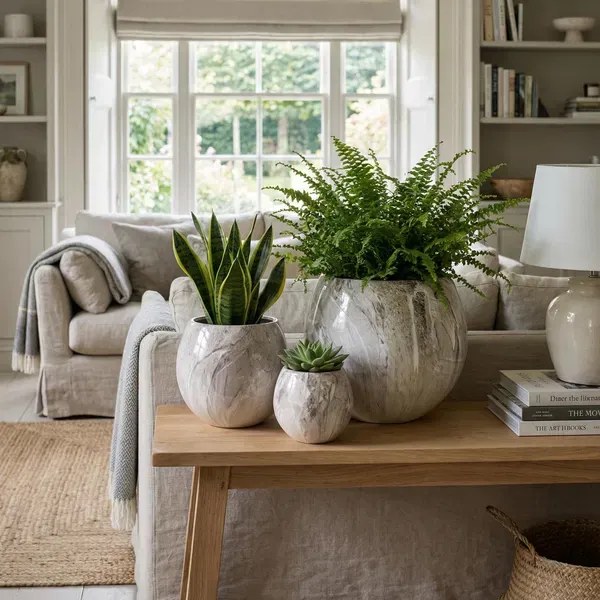 Sada 3 ks keramických květináčů NEVA MARBLE XI béžová